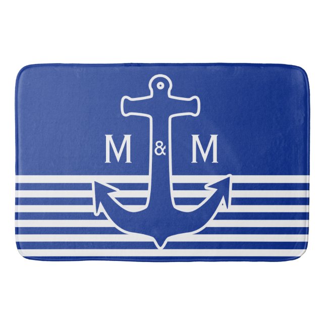 Anchor blue / white Contour + your ideas Bath Mat (Front)