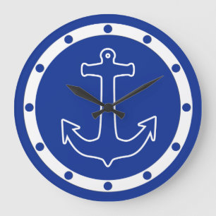 Anchor blue / white Contour + your ideas Large Clock