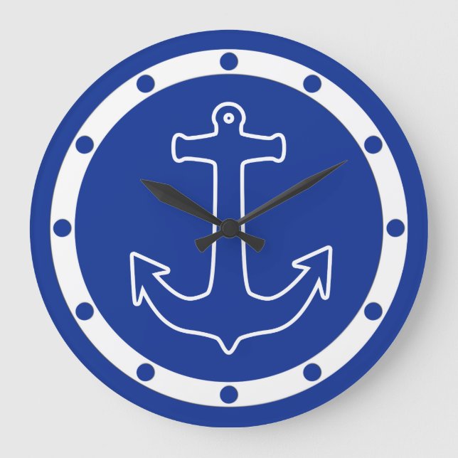 Anchor blue / white Contour + your ideas Large Clock (Front)