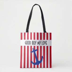 Anchor blue & white stripes + your backgr. & ideas tote bag