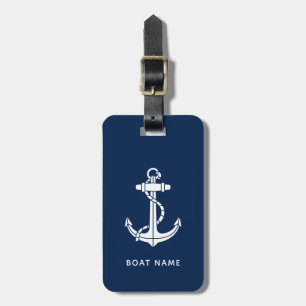 Anchor Boat Name Nautical Custom Navy Blue Luggage Tag