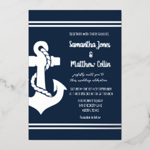 Anchor Boat Nautical Navy Blue Silver Foil Wedding