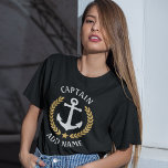 Anchor Boat or Captain Name Gold Laurel Star Black T-Shirt<br><div class="desc">A custom designed nautical boat anchor,  gold style laurel leaves and a gold star with Captain rank or other title and your personalized name or boat name on a women's T-shirt. Several colors to choose from. Makes a great gift.</div>