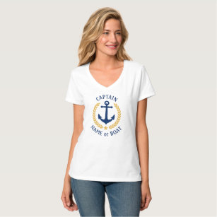 Anchor Boat or Captain Name Gold Laurel Star White T-Shirt