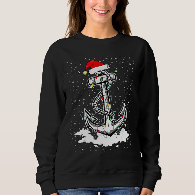 Anchor Boating Sailing Christmas Tree Lights Santa Sweatshirt (Front)