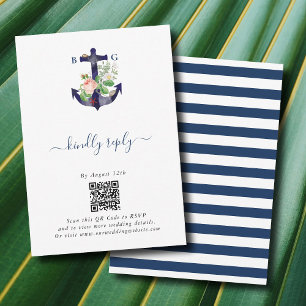 Anchor Botanical Floral Nautical Summer Wedding Enclosure Card