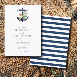 Anchor Botanical Floral Nautical Summer Wedding Invitation