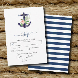 Anchor Botanical Floral Nautical Summer Wedding RSVP Card
