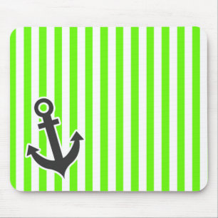 Anchor; Bright Green Stripes; Striped Mouse Pad