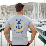 Anchor Captain Boat Name Gold Laurel Two Sided T-Shirt<br><div class="desc">A custom designed (front and back) nautical boat anchor,  gold style laurel leaves and a gold star with Captain rank or other title and your personalised name or boat name on a grey t-shirt. Makes a great gift.</div>