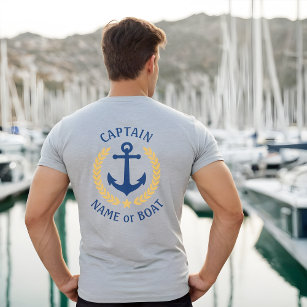 Anchor Captain Boat Name Gold Laurel Two Sided T-Shirt