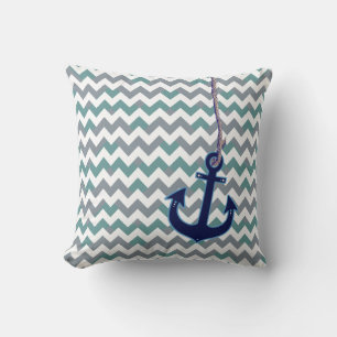anchor & chevron nautical beach house decor cushion