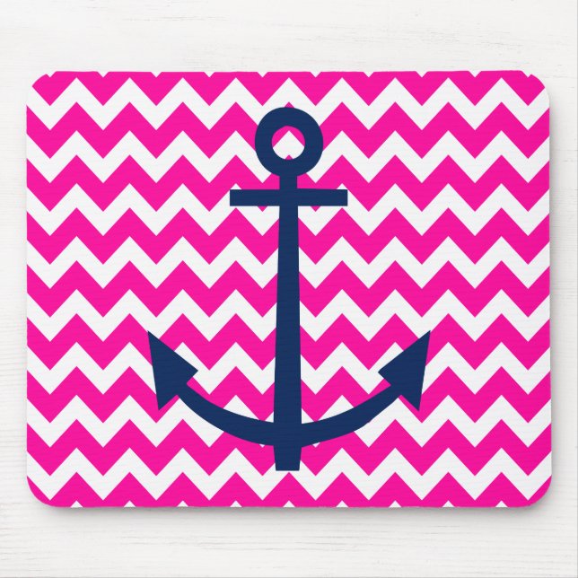 Anchor Chevron Nautical Pink and Navy Mouse Pad (Front)