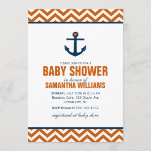 Anchor & Chevrons Nautical Baby Shower {tangerine} Invitation