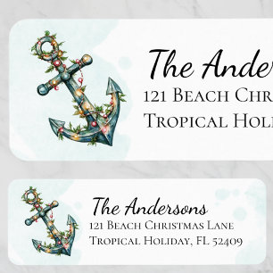 Anchor Christmas Lights Beach Return Address Label