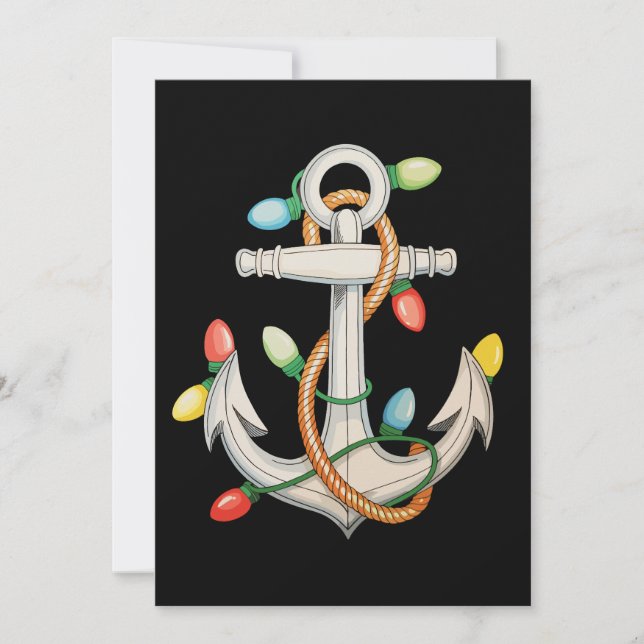 Anchor Christmas Xmas Lights Sailing Cruise Boat Holiday Card (Front)