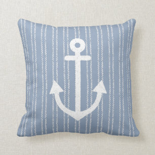 Anchor Coastal Striped Blue Throw Pillow
