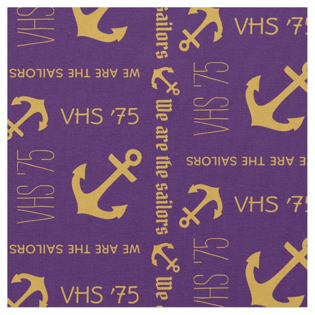 Anchor custom gold and purple nautical text fabric (Close Up)