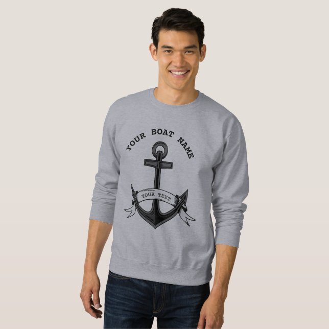 Anchor Custom Nautical Black Grey Mens Sweatshirt (Front Full)