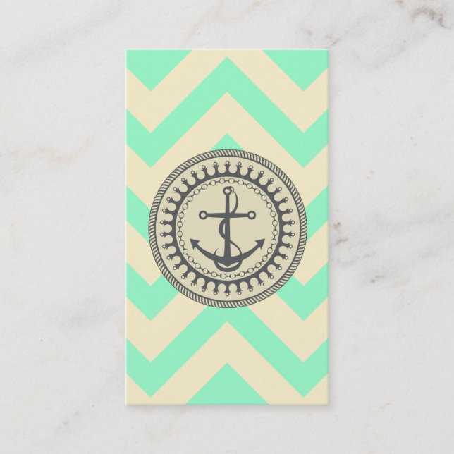 Anchor Down Chevron Mint Cream Business Card (Front)