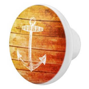 Anchor Faux Wood Orange Nautical Drawer knob