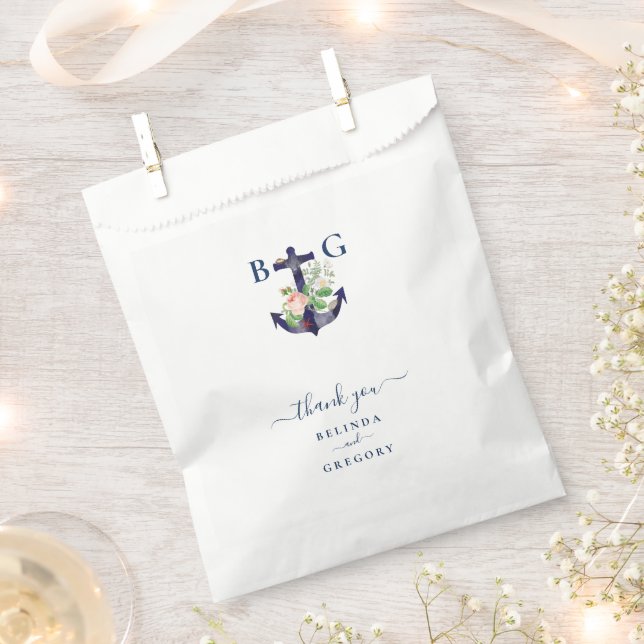 Anchor Floral Nautical Summer Wedding  Favour Bag (Clipped)