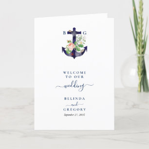 Anchor Floral Nautical Wedding Order of Service Program