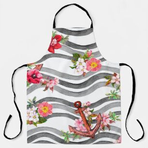 Anchor, flowers and sea waves. Seamless pattern wi Apron