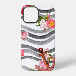 Anchor, flowers and sea waves. Seamless pattern wi iPhone 12 Case