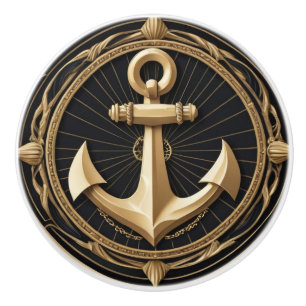 Anchor Gold and Black Nautical Drawer knob