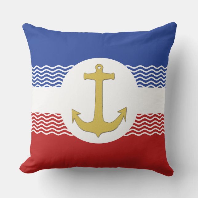 Anchor gold & waves + your ideas cushion (Front)