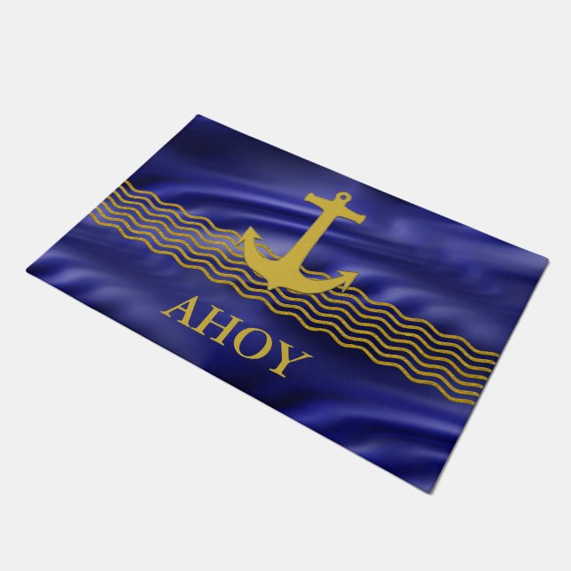 Anchor gold & waves + your ideas doormat (Angled)