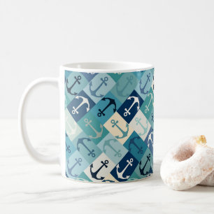 anchor herringbone blue coffee mug