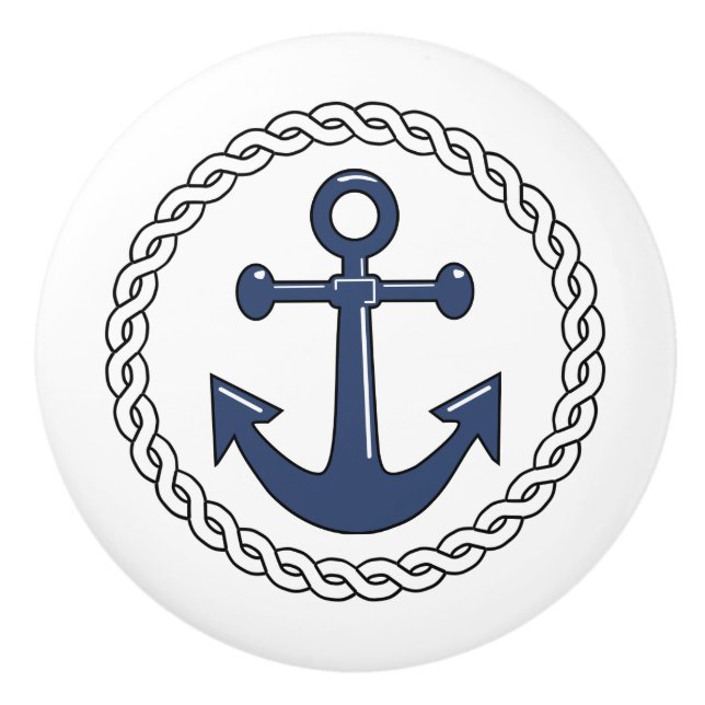 Anchor in Rope Ceramic Knob (Front)