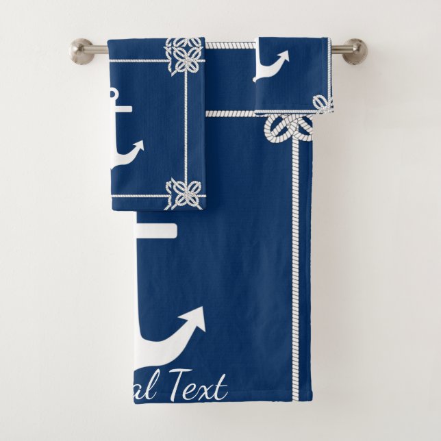 Anchor in Rope Frame Nautical Bath Towel Set (Insitu)
