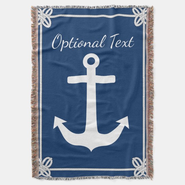 Anchor in Rope Frame Nautical Throw Blanket (Front Vertical)