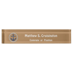 Anchor in Rope on Tan Personalised Nautical Nameplate