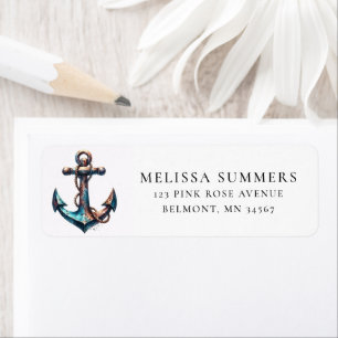 Anchor in Teal and Bronze Nautical Return Address Return Address Label