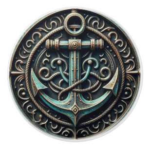 Anchor Iron and Patina Nautical Ceramic Knob