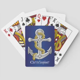 Anchor Just Add Name Navy Blue Playing Cards