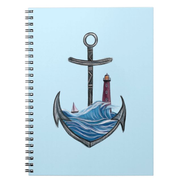 Anchor & Lighthouse (Version 3) Notebook (Front)