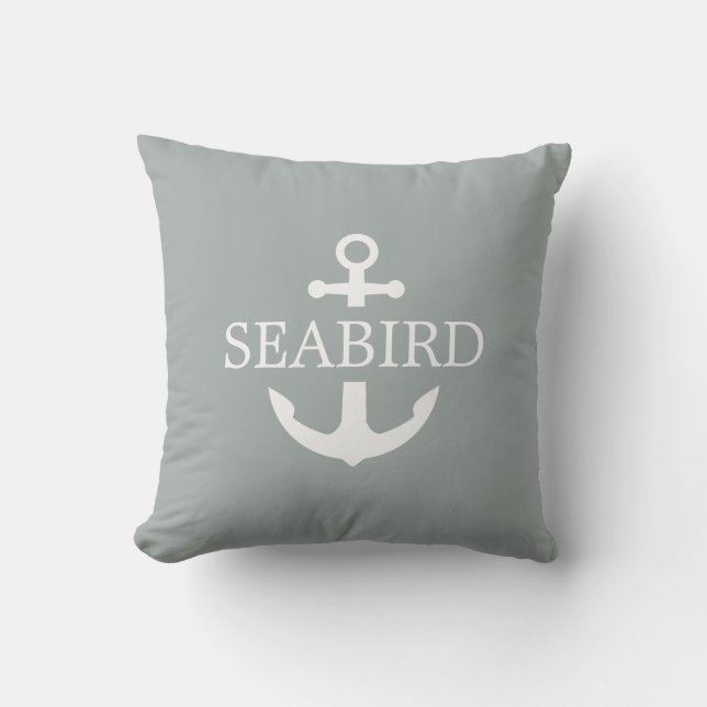 Anchor Logo & Custom Boat Name. Solid Grey Green Cushion (Front)
