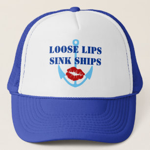 Anchor Loose Lips Sink Ships WWII Slogan Hat Cat