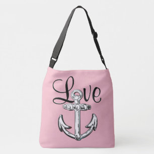 Anchor Love nautical beach shoulder bag pink