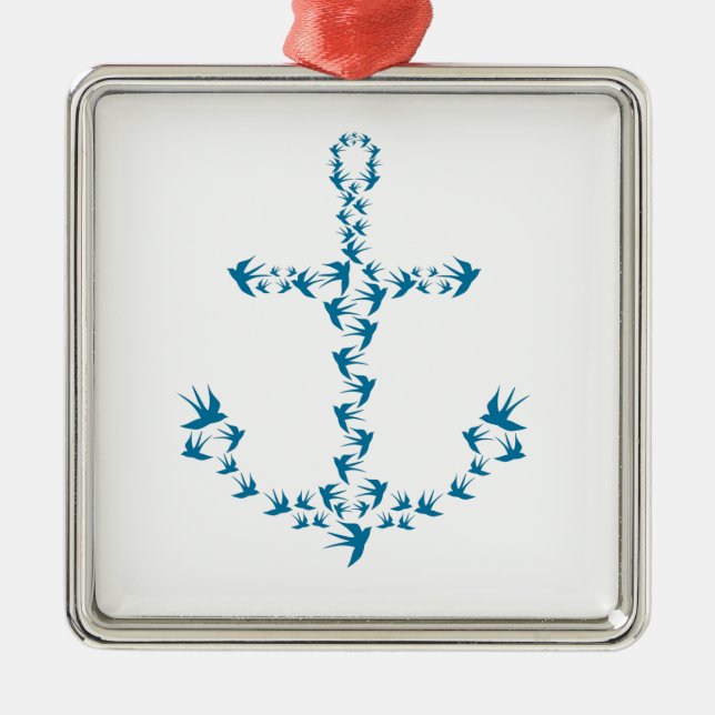 Anchor made of Swallows. Metal Tree Decoration (Front)