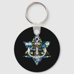 Anchor Menorah Star Hanukkah Boating Sailing Chanu Key Ring