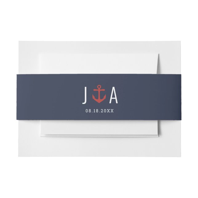 Anchor Monogram For Nautical Wedding Invitation Belly Band (Front Example)