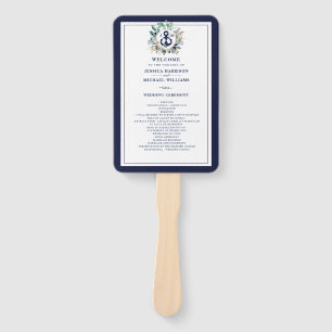 Anchor Monogram Greenery Wreath Navy Wedding Hand Fan