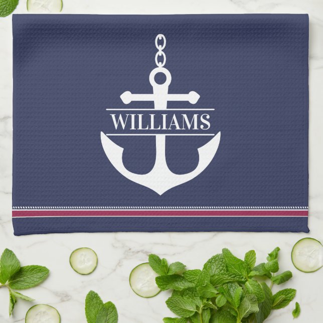 Anchor Monogram Personalised Tea Towel (Folded)