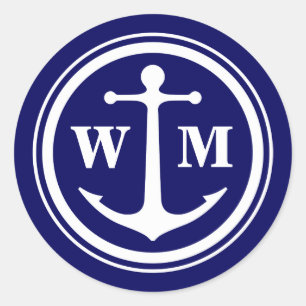Anchor Monogram Round Sticker